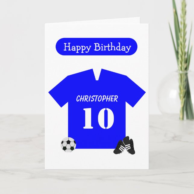 Carte Chemise de football bleu personnalisée 10e anniver (Devant)