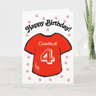 Carte chemise de football rouge pour le 4ème anniversair