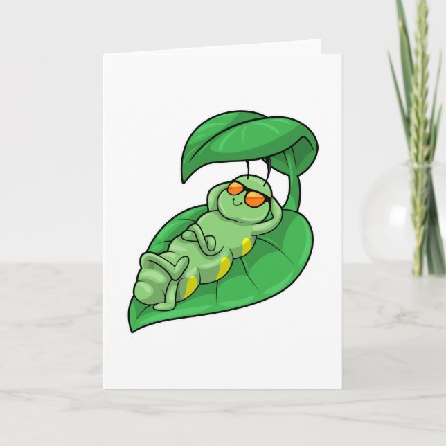 Carte Chenille avec feuille (Devant)