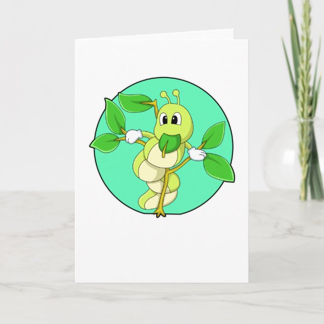 Carte Chenille avec feuille (Devant)
