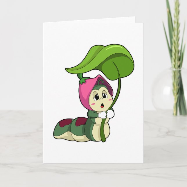 Carte Chenille avec feuille (Devant)