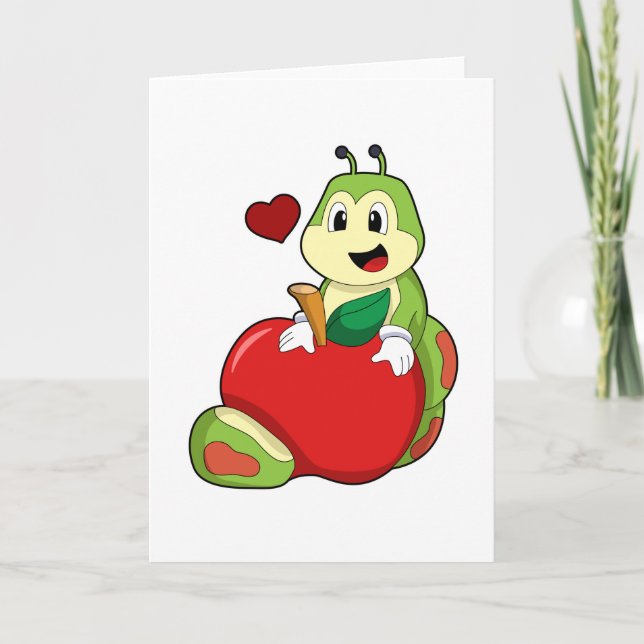 Carte Chenille avec pomme (Devant)