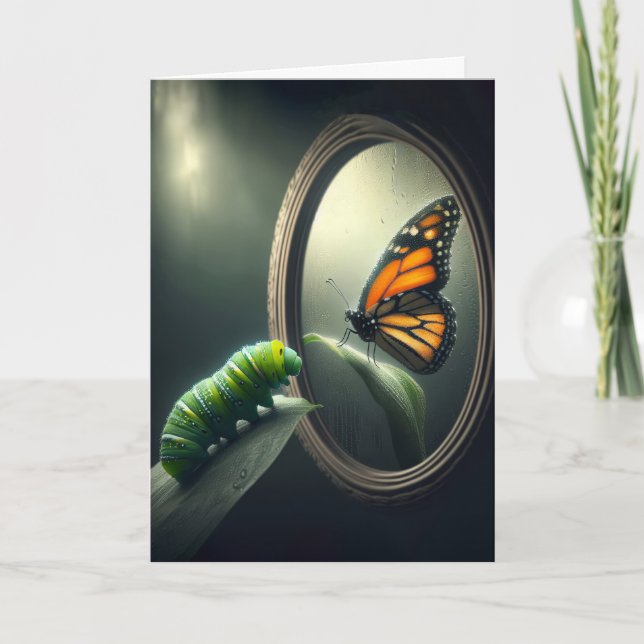 Carte Chenille d'anniversaire avec un papillon monarque (Devant)