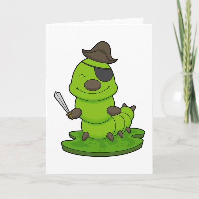 Carte Chenille en pirate avec épée (Devant)