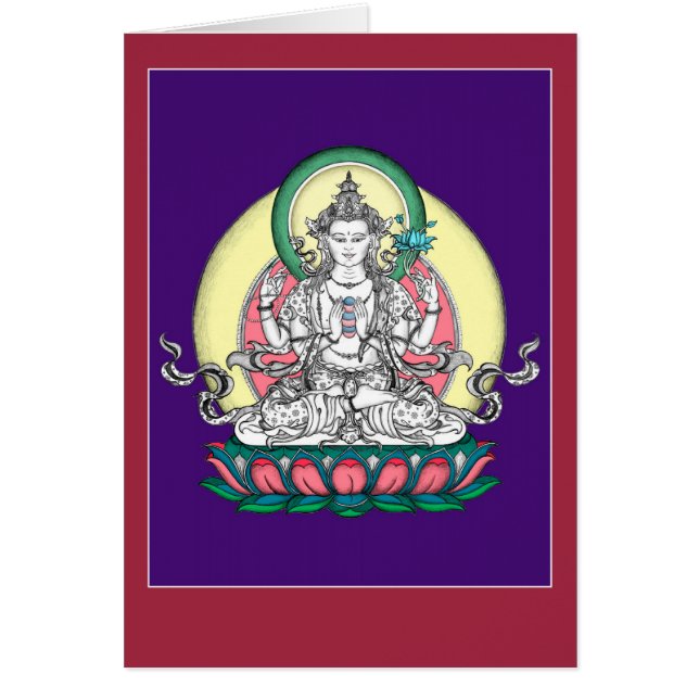 CARTE Chenrezig/Avalokiteshvara avec l'explication (Devant)