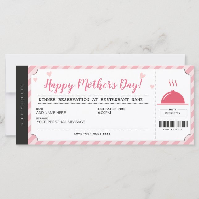 Carte Chèque cadeau de réservation pour le restaurant de (Devant)
