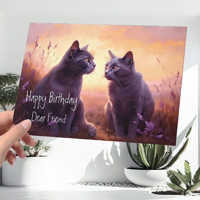 Carte Cher ami Russe Blue Kitty Chats Anniversaire (Créateur téléchargé)