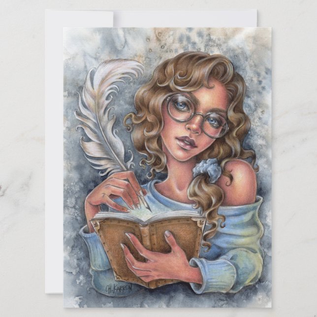 Carte Cher Journal Femme Ecrivain plume stylo livre cart (Devant)