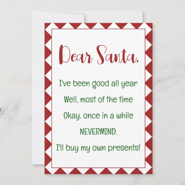 Carte Cher Père Noël, j'achèterai mes propres affaires F (Devant)