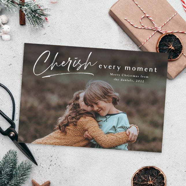 Carte Cherish Every Moment Script Photo Joyeux Noël (Créateur téléchargé)