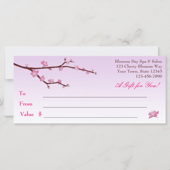 Carte Cherry Blossom Branch, Certificat Cadeau Lilac (Devant)