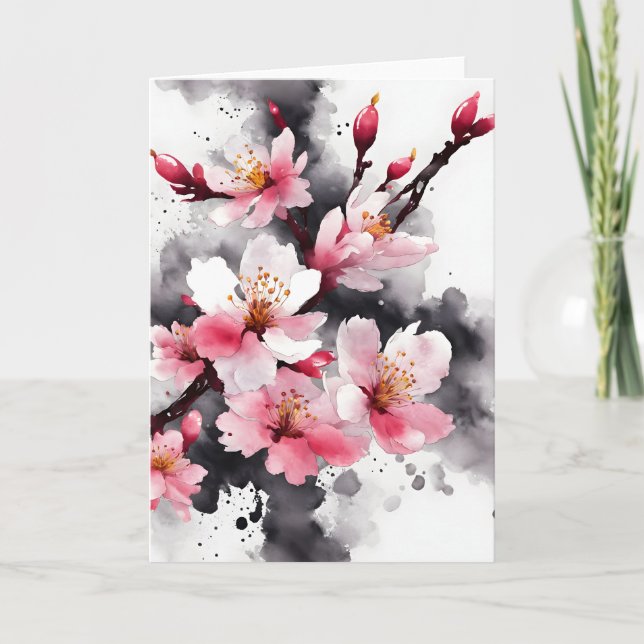 Carte Cherry Blossom - Watercolor flowers (Devant)