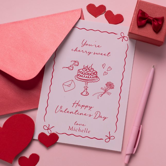 Carte Cherry Pink Valentine's Day (Créateur téléchargé)