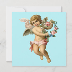 Carte Cherub bébé vintage avec fleurs