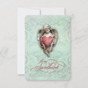Carte Cherub romantique vintage avec Coeur et Sonnet