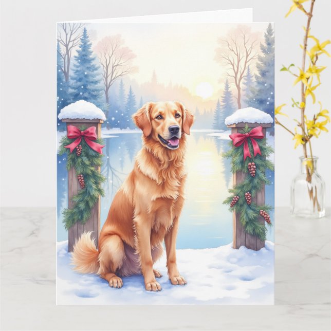 Carte Chesapeake Bay Retriever Winter Lakeside Christmas (Fleur jaune)