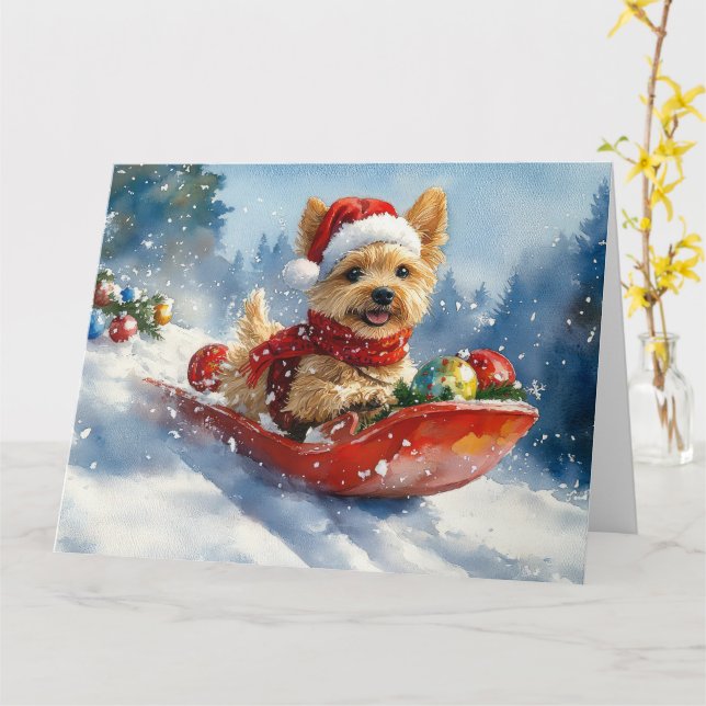 Carte Chesapeake Bay Terrier Dog dans Sledge Noël (Fleur jaune)