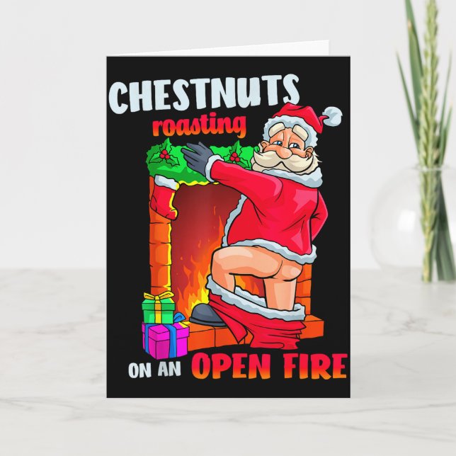 Carte Chest Nuts Roasting Funny Naughty Santa Dirty Food (Devant)