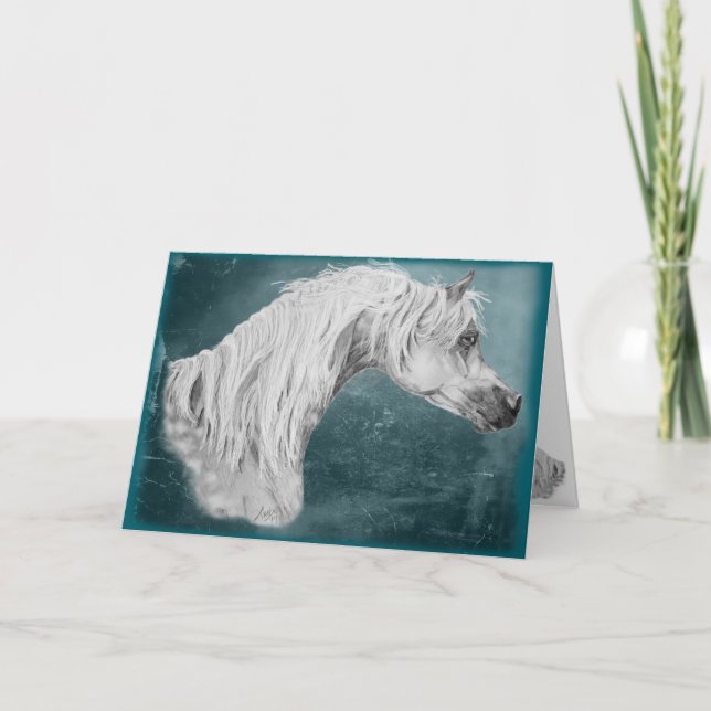 Carte Cheval Arabe Blanc Personnalisable (Devant)