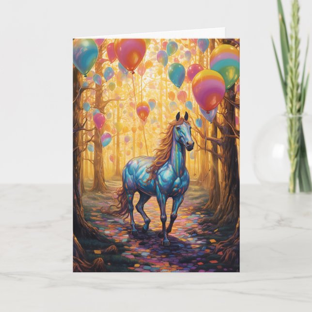 Carte Cheval Avec Ballons Anniversaire (Devant)