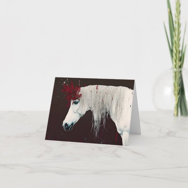 Carte Cheval Blanc Fleurs rouges Toutes les occasions Sa (Devant)