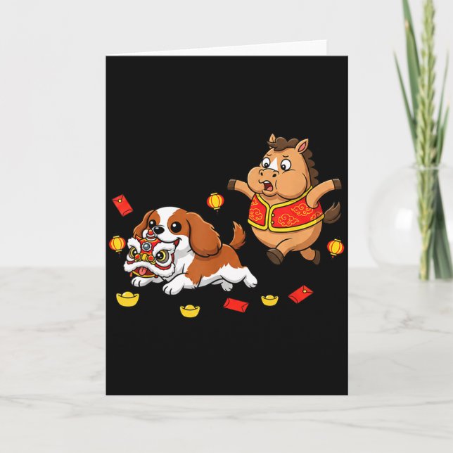 Carte Cheval Chinois Cavalier King Charles Spaniel Heure (Devant)