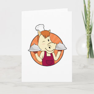 Carte Cheval comme cuisinier avec plateaux de service