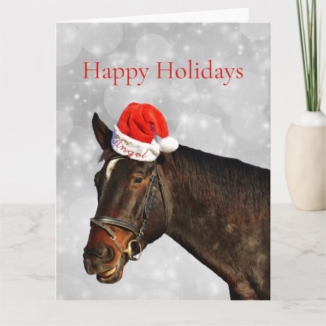 Carte Cheval dans un Casquette de Noël (Devant)