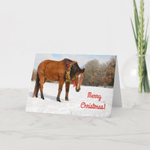 Carte Cheval de baie avec couronne de Noël