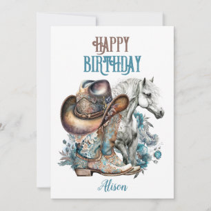 Carte Cheval de fille à cheval floral ouest Anniversaire