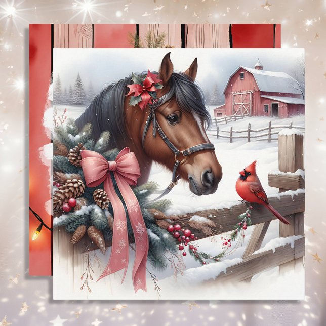 Carte Cheval de Noël Brown et Cardinal Personnalisé (Créateur téléchargé)