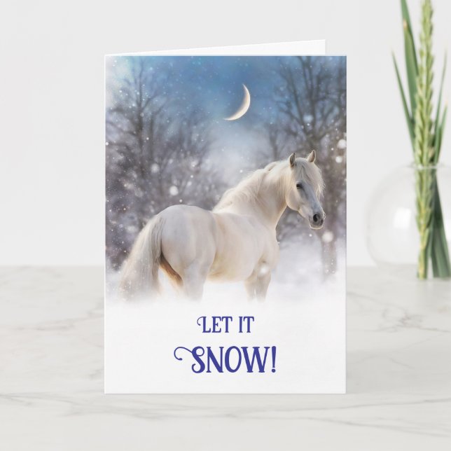 Carte Cheval de Noël dans la belle lune de neige (Devant)