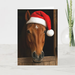 Carte Cheval de Noël dans la fenêtre de l'écurie