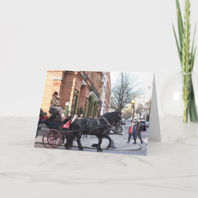 Carte Cheval de Noël et chariot Sloane Carré Londres (Devant)