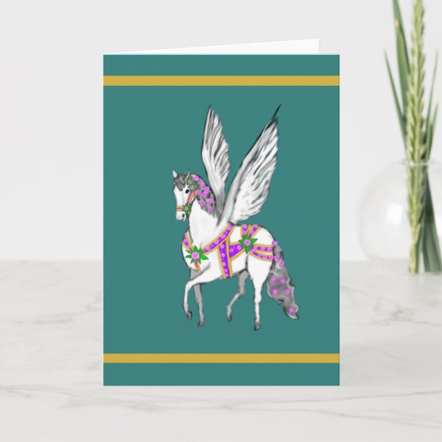 Carte Cheval de Pégase de carrousel vintage cabré (Devant)