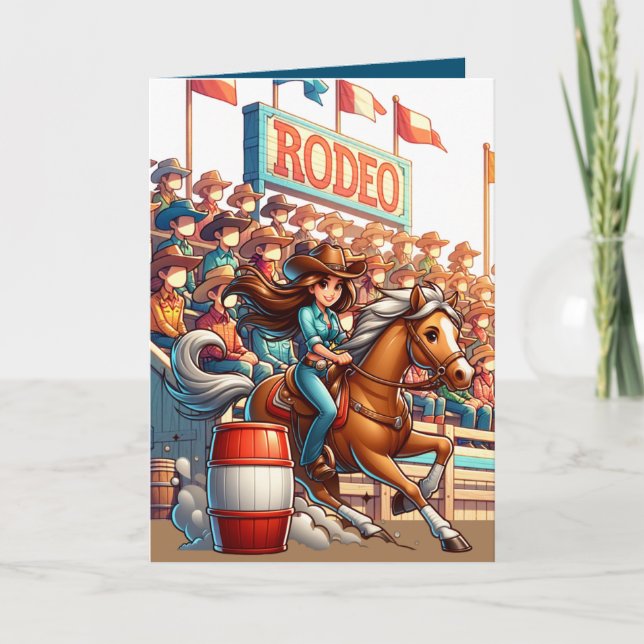 Carte Cheval de Rodéo Occidental Cowgirl Course de Baril (Devant)