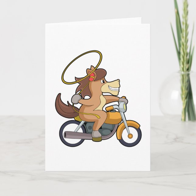 Carte Cheval en cow-boy avec Lasso et moto (Devant)