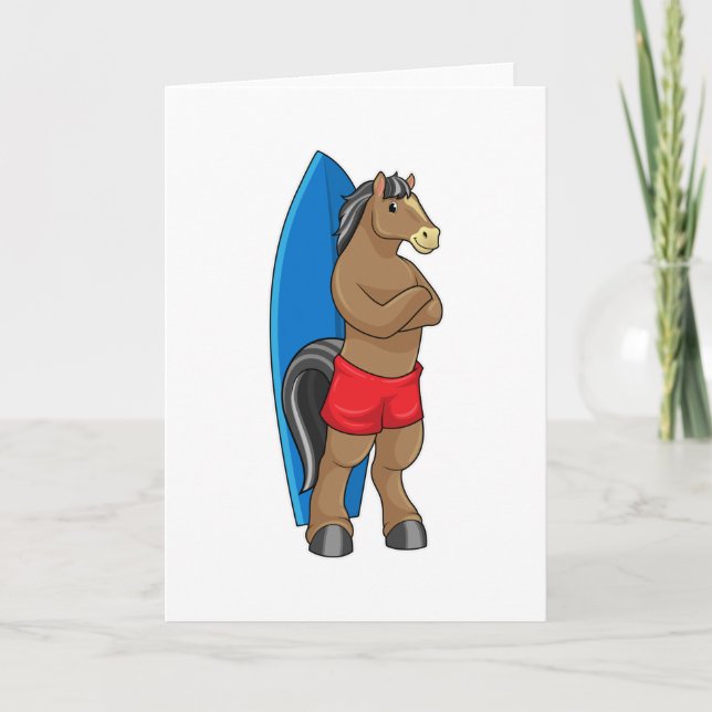 Carte Cheval en surfeur avec planche de surf (Devant)