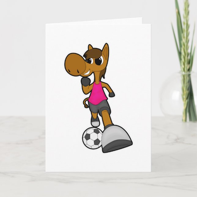 Carte Cheval en tant que joueur de football avec ballon  (Devant)