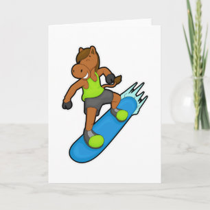 Carte Cheval en tant que snowboardeur avec snowboard
