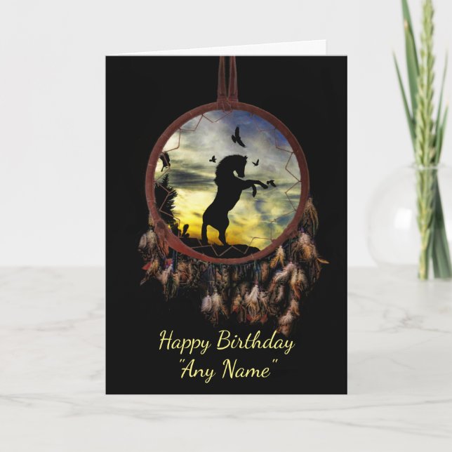 Carte Cheval et Dreamcatcher Nom personnalisé Anniversai (Devant)
