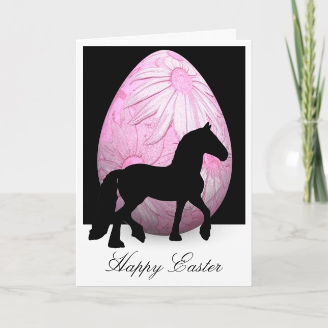 Carte Cheval et oeuf rose Joyeuses Pâques de silhouette (Devant)