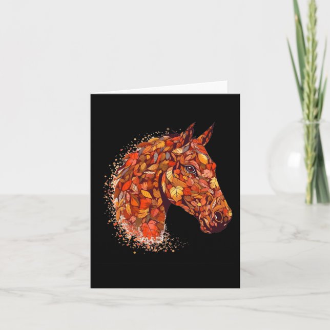 Carte Cheval Face Automne Feuilles Thanksgiving Day Hors (Devant)