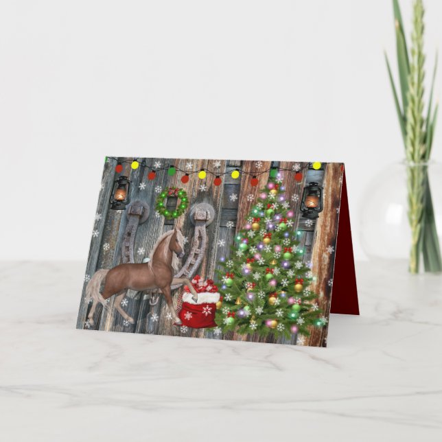 Carte Cheval fer à cheval présente un arbre de Noël (Devant)