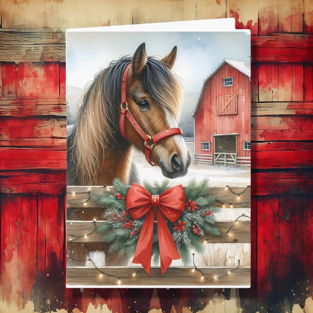 Carte Cheval Festif et Red Rustic Grange Noël (Créateur téléchargé)