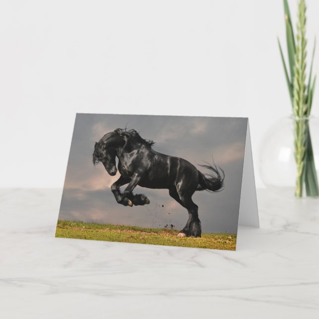 Carte Cheval Friésien Noir Courant Gratuit (Devant)