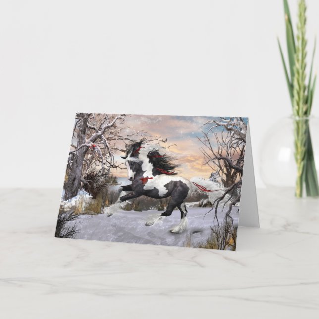 Carte Cheval Gypsy Vanner de Noël (Devant)