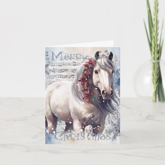 Carte Cheval hiver Aquarelle de Noël (Devant)