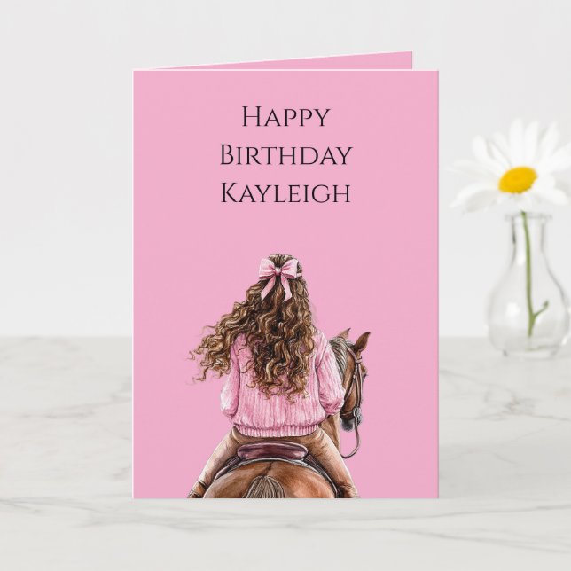 Carte Cheval rose Bow Brown Cheval Brown Cheveux fille A (Petite plante)
