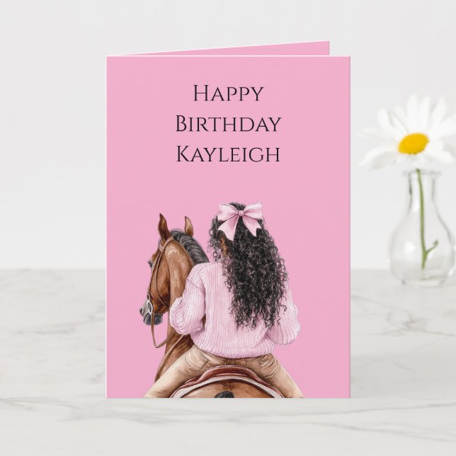 Carte Cheval rose Bow Brown Cheval noir Cheveux fille An (Petite plante)